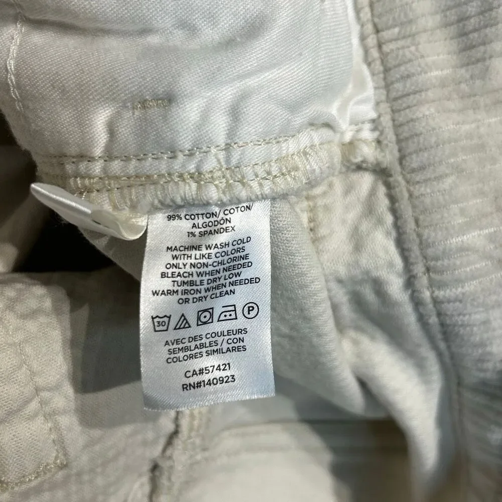 Loft Corduroy Trousers Pants Sz 12 / 31 Cream Raw Hem High Rise Straight 25.5” I